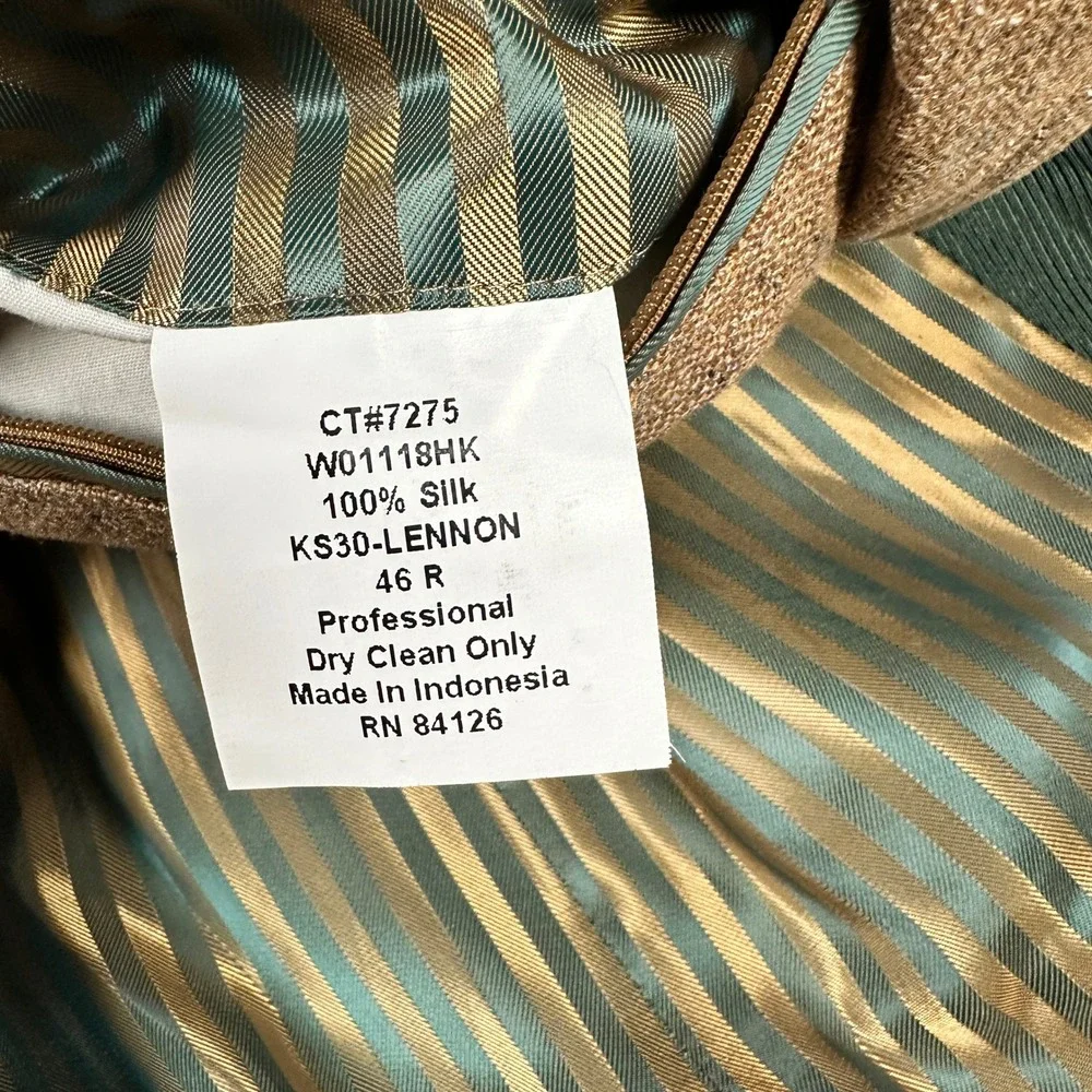 Men's NWOT Kroon 100% Silk Two Button Camel Brown Sport Coat‎ Size 46 R Blazer